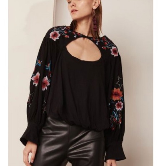 Free People Tops - Black embroidered cut out long sleeve top